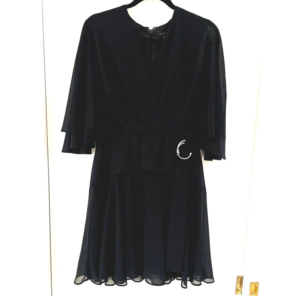Alex Marie Carissa Women's Black Chiffon V-Neck Flutter Cape Sleeve Dress Sz 8